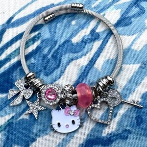 Hello kitty charm bracelet Adjustable for any wrist kids adults gift Pink silver